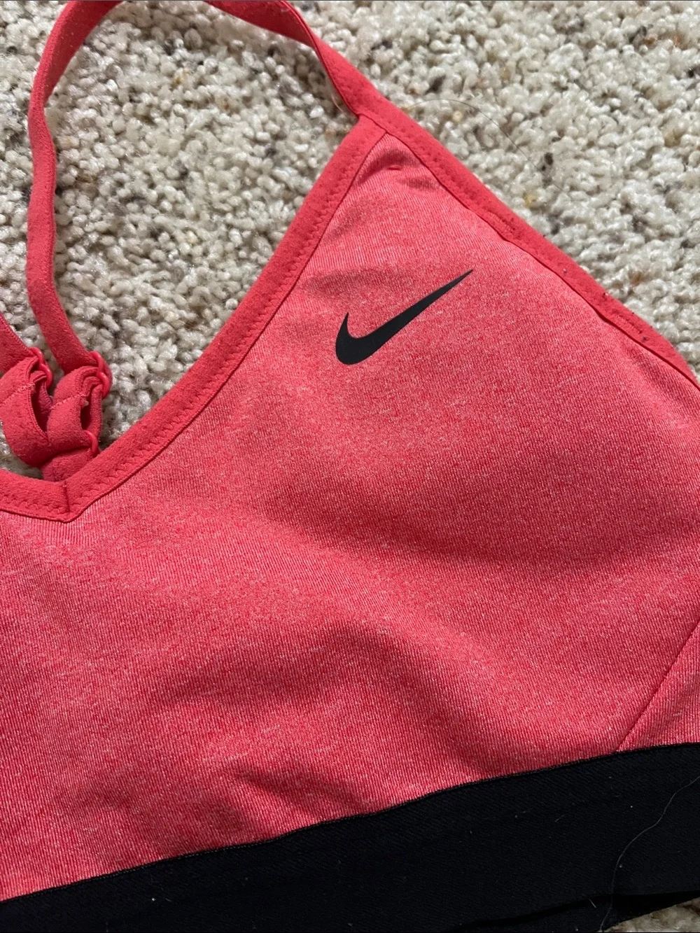 Nike Coral Pink V‑Neck Sports Bra with Black Band